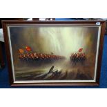 John Bampfield (b.1947) 'Military Charge' oil on canvas, signed, framed, 50cm x 75cm.