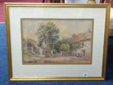 A. Pale?, early 20th century signed watercolour country cottage with figures, 30cm x 50cm, framed