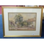A. Pale?, early 20th century signed watercolour country cottage with figures, 30cm x 50cm, framed