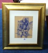 Robert Lenkiewicz, early biro drawing of mouse, 24cm x 19cm, framed and glazed.