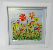 Lou from Lou C fused glass, original glass work, titled 'Summer Meadow', frame size 30cm x 30cm,