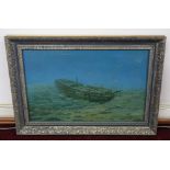 Peter Power, oil on canvas, study of wrecked ship on a sea bed Remallis Cornwall, signed and