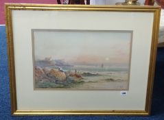 J.C.Uren, watercolour coastal marine scene, 29cm x 47cm, framed and glazed.