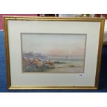 J.C.Uren, watercolour coastal marine scene, 29cm x 47cm, framed and glazed.