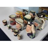 Collection of Royal Doulton and other character jugs, nine large and five smaller (14).