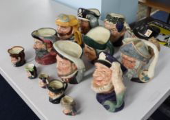 Collection of Royal Doulton and other character jugs, nine large and five smaller (14).
