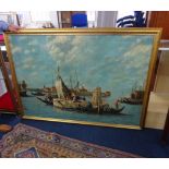Venetian school oil on board, 20th century scene of Venice, 105cm x 159cm, in gilt frame.