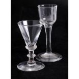A Georgian wine glass and another, conical bowl, tallest 14cm.