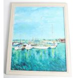 Rhiannon Elizabeth, oil on canvas 'Sutton Harbour' framed overall size 57cm x 47cm.