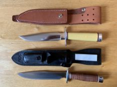 Blackjack Knife, with a white micarta handle, and a blade length of 17.5 cm, SOG Agent knife, with a