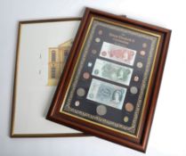 QEII coronation collection limited edition with certificate of coins and bank notes framed and