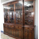 Reproduction mahogany library bookcase by Reprodux Bevan Funnell in five sections, length 227cm