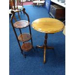 A mahogany cake stand and small wine table.