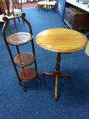 A mahogany cake stand and small wine table.