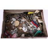 Quantity of general mixed coinage and some medals in a small leather case.