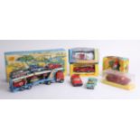 A collection of boxed and loose diecast model cars, including a boxed Corgi transporter 'Gift Set