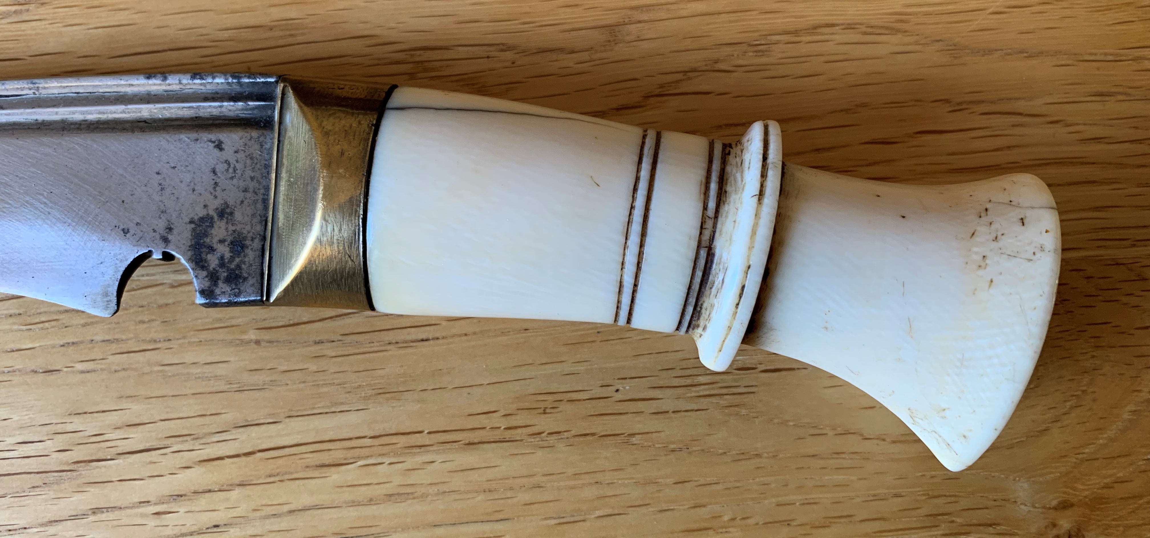 A superb Ivory handled kukri, probably WW1 era, the scabbard inner is original, but the outer is a - Image 4 of 6
