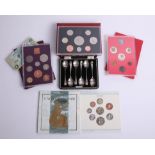 A cased set of 6 silver teaspoons, Royal Mint year sets including 1993 proof coin collection (5).