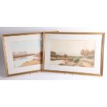 H.Tebbit, pair of watercolours river scenes signed 25cm x 42cm framed and glazed.