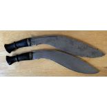 Two very early 20th Century Nepal Army Issue kukri, The larger one; has a blade length of 37cm, with