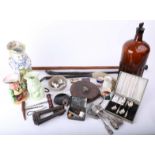 Collection of items including Victorian and later toby jugs, cork screws, poison glass bottle,