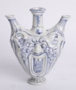 An Italian blue and white porcelain vinegar bottle, a replica from the Mancioli Medicea