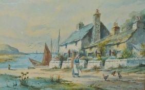 R.Macauley, a pair of watercolours 'Cottages by the Sea', signed 18cm x 26cm, framed and glazed.
