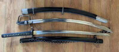 A Cold Steel Warrior Katana and a Cold Steel 1796 Light Cavalry Sabre, both used.