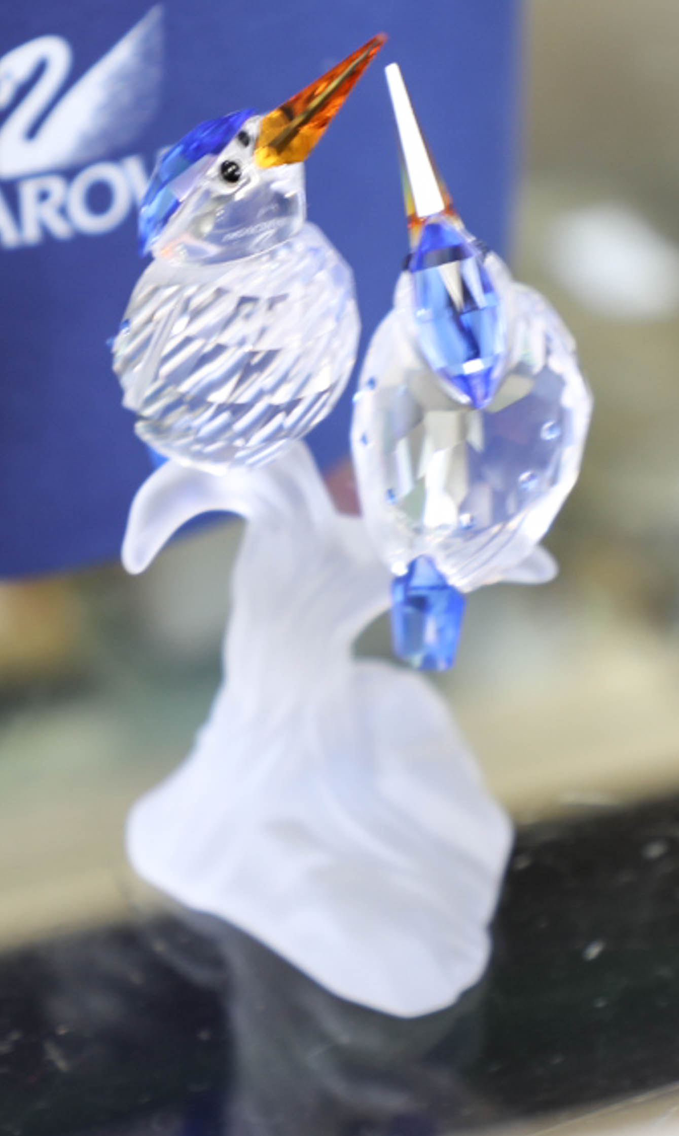 Swarovski Crystal, Malachite Kingfishers, boxed.