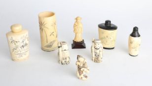 A collection of various Oriental snuff bottles, small brush pots etc (6).