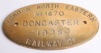 Railwayana, a brass LNER Doncaster Railway Co 1938 sign, No 1870.