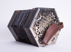 Jeffries of London concertina with pierced steel ends and forty four buttons with case.