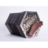 Jeffries of London concertina with pierced steel ends and forty four buttons with case.