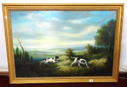 Ron Harding, 20th century, 'Two gun dogs in a landscape', 59cm x 90cm, framed.