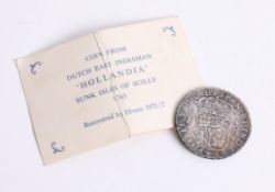 18th century Hispanic coin, Dutch East Indiaman, Hollandia, dated 1741, recovered in 1971 off Scilly