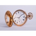 A Denison Moon gold plated half hunter pocket watch.