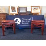 A pair of 19th/ early 20th century Chinese low square tables, stained elm, height 50cm, width 45cm.