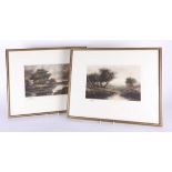 Pair of traditional prints of landscapes with remarks framed and glazed.