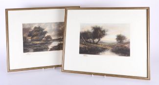 Pair of traditional prints of landscapes with remarks framed and glazed.