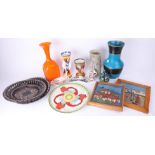 Collection of ceramics including replica Clarice Cliff, art glass vase, Spanish tiles, continental