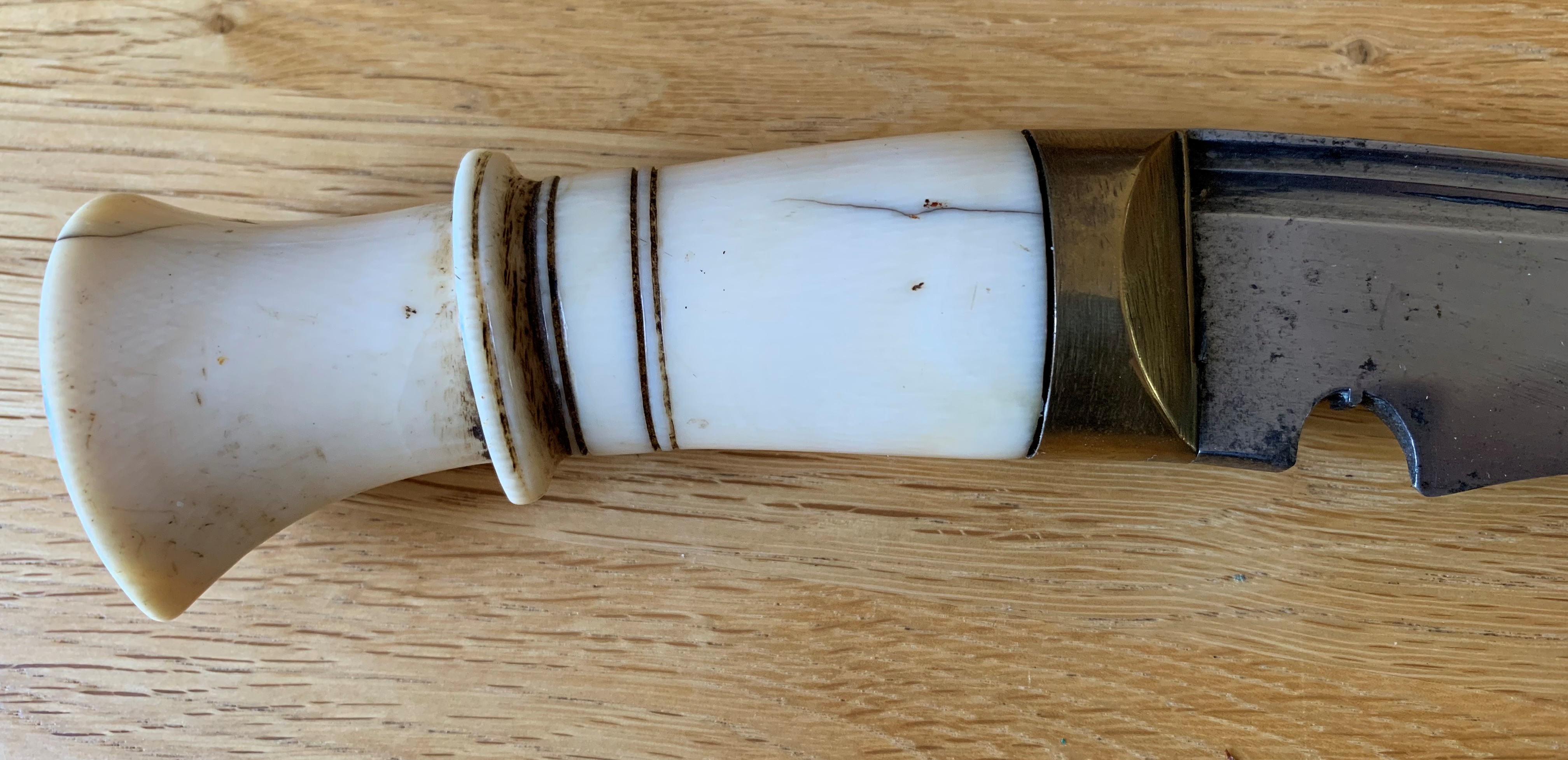 A superb Ivory handled kukri, probably WW1 era, the scabbard inner is original, but the outer is a - Image 3 of 6