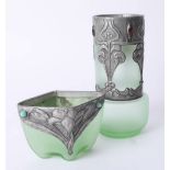 Two 20th century green glass, Art Nouveau style vases.