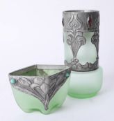 Two 20th century green glass, Art Nouveau style vases.