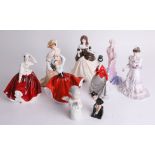 Nine porcelain figures including a miniature Doulton figure 'Jingle', Doulton figurines including