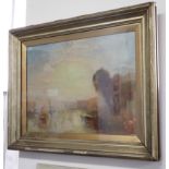 Oil on canvas in the manner of Turner label to verso 'Shipping at Cowes' after Turner (Tate Gallery)