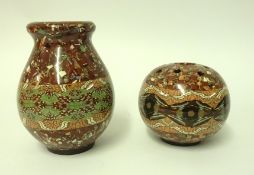 Two Jean Gerbino for Vallauris pottery vases, circa 1950 with a marbled mosaic design.`321`.