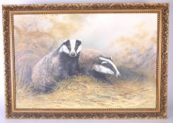 Mike Nance, oil on canvas 'Badger', J Reid oil 'Cottage Scene' signed, Robert Moore, print '