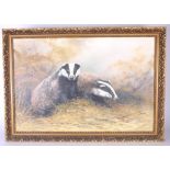 Mike Nance, oil on canvas 'Badger', J Reid oil 'Cottage Scene' signed, Robert Moore, print '