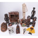 Various items including wood carvings. Art pottery figure, Franics Hewlett (1930-2012) ceramics