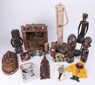 Various items including wood carvings. Art pottery figure, Franics Hewlett (1930-2012) ceramics